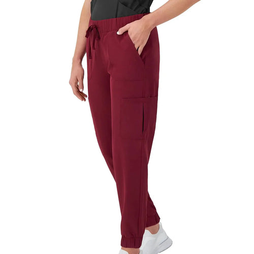 Design elastic waist straight leg Trouser solid color