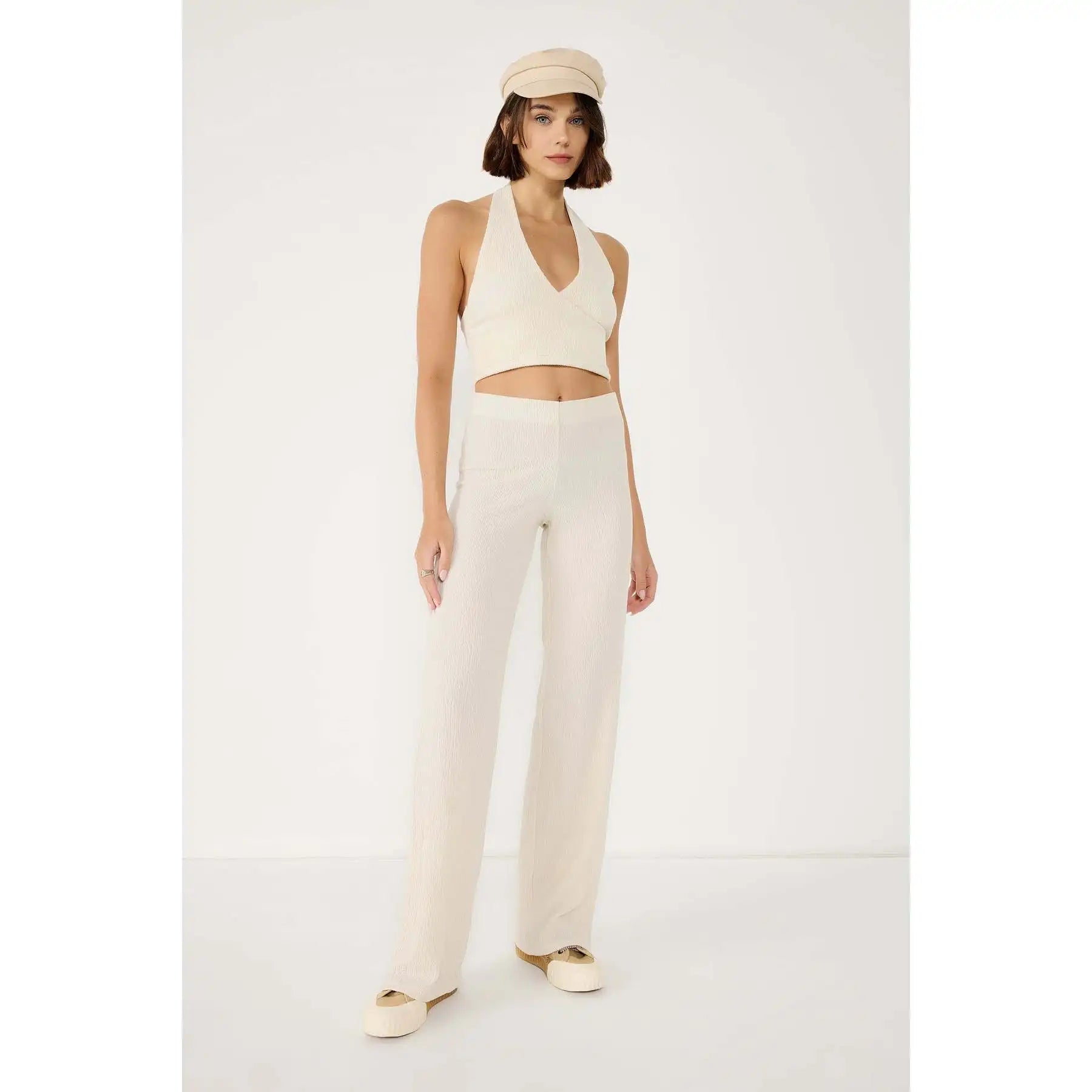 Textured High Waist Flare Trousers