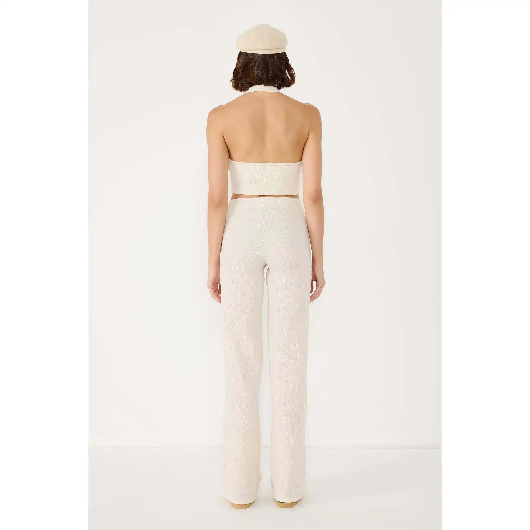 Textured High Waist Flare Trousers