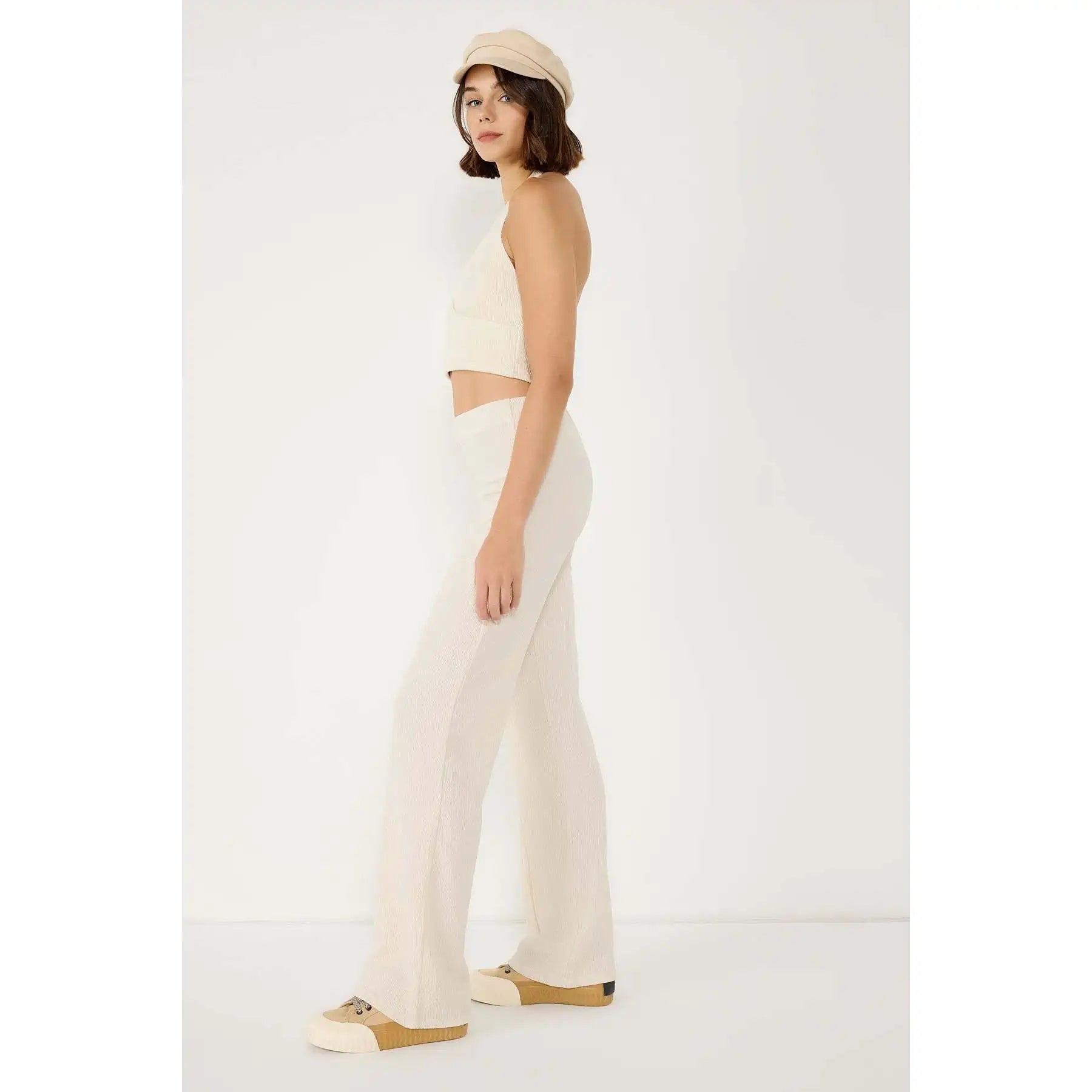 Textured High Waist Flare Trousers