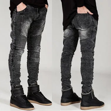 Mens Jeans Ripped Distressed Skinny Pencil Pants