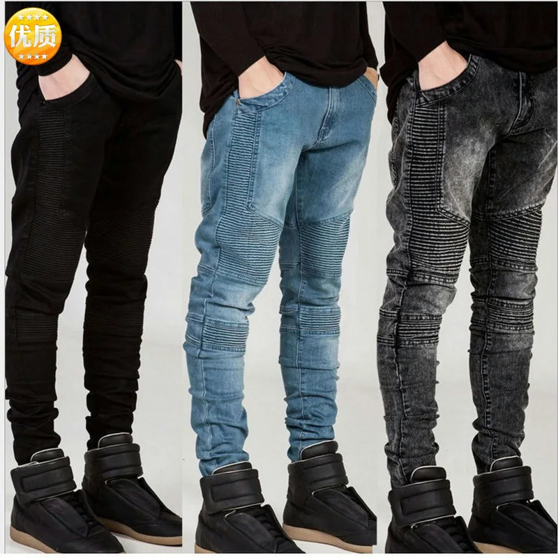 Mens Jeans Ripped Distressed Skinny Pencil Pants