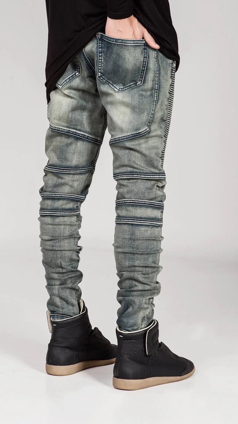 Mens Jeans Ripped Distressed Skinny Pencil Pants